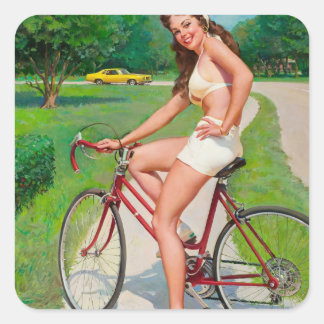 Dags för en ride - Retro Pin-up Girl Fyrkantigt Klistermärke