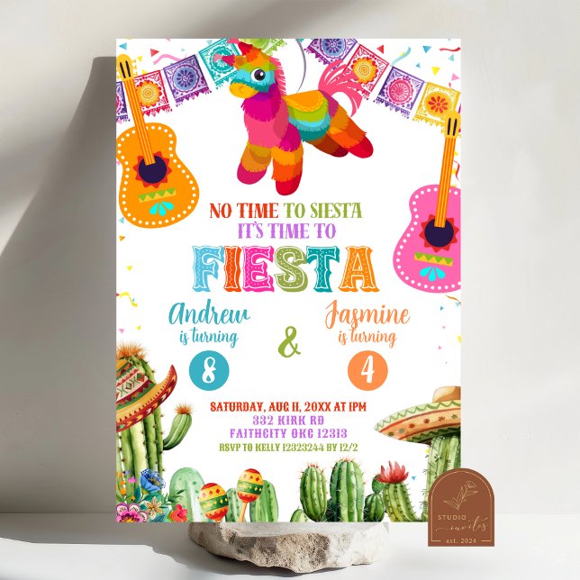 Dags för Fiesta Syskon Födelsedagsfirande Inbjudningar (Skapare uppladdad)