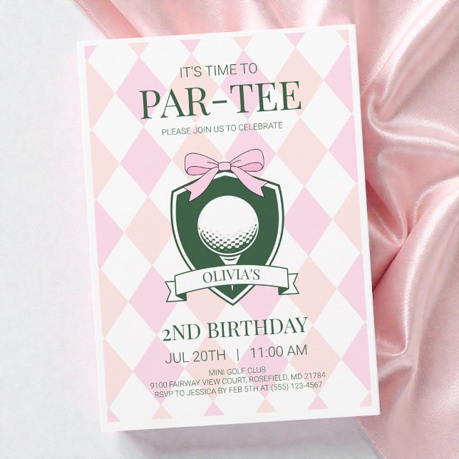 Dags för Par-Tee Rosa tjejers golf 2-års födelseda Inbjudningar (Time to Par-Tee Pink Girls Golf 2nd Birthday Party Invitation)