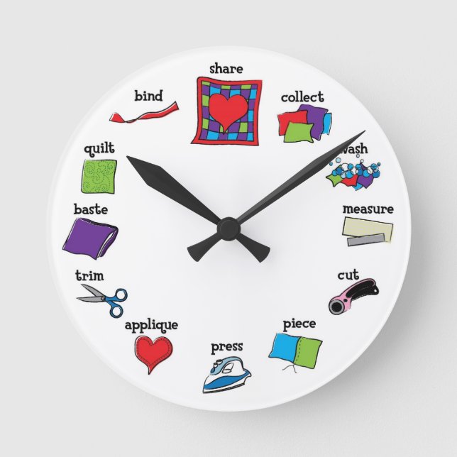 Dags för Quilt Clock - gåva till en quilters studi Rund Klocka (Framsida)