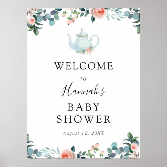 Dags för te Babyshower-välkomstskylt Poster (Framsidan)