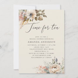 Dags för te. Elegant boho blommigt möhippa Inbjudningar