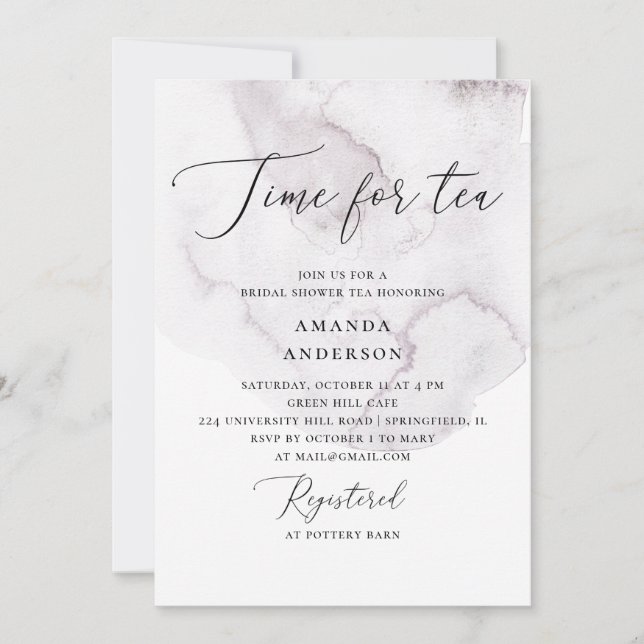 Dags för te. Möhippa för vattenfärgslila Inbjudningar (Framsida)