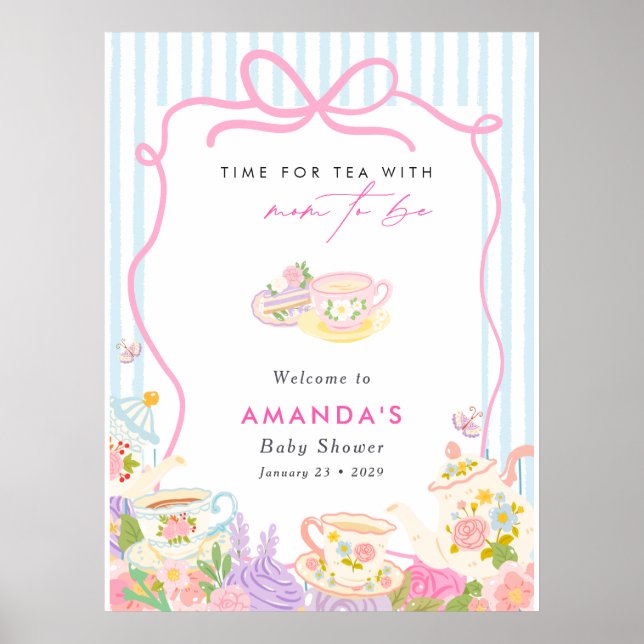 Dags för te Tekannor och koppar baby shower Poster (Framsidan)