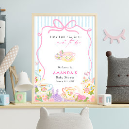 Dags för te Tekannor och koppar baby shower Poster