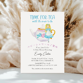 Dags för Tea Baby Shower Alice Tekanna Blommigt Pa Inbjudningar