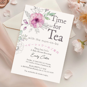 Dags för Tea Baby Shower Ro Blommigt Whimsical Inbjudningar
