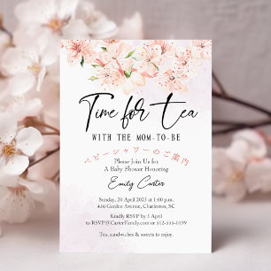 Dags för Tea Baby Shower Rosa Blommigt Sakura Flow Inbjudningar