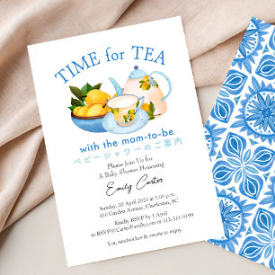 Dags för Tea Baby Shower Tekopp Lemon Citrus Blue Inbjudningar
