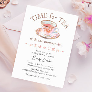 Dags för Tea Baby Shower Tekopp Ro Rosa Blommigt Inbjudningar