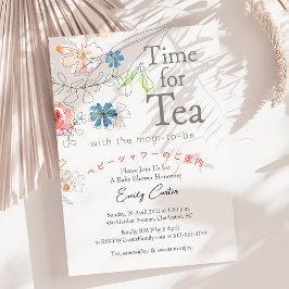 Dags för Tea Baby Shower Wildblomma Red Blue Inbjudningar