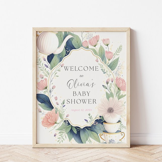 Dags för Tea Baby Shower Wildblomme Välkommen Poster (Skapare uppladdad)