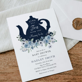 Dags för Tea Blue Baby Shower-inbjudan Inbjudningar
