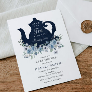 Dags för Tea Blue Baby Shower-inbjudan Inbjudningar