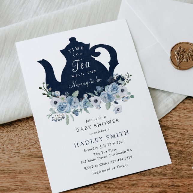 Dags för Tea Blue Baby Shower-inbjudan Inbjudningar (Skapare uppladdad)
