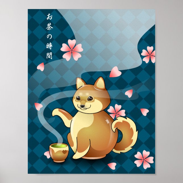 Dags för Tea Chibi Shiba Inu Tekanna Kanji Poster (Framsidan)