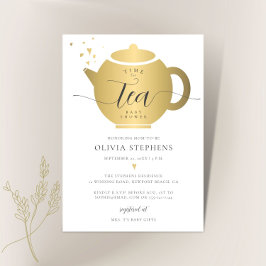 Dags för Tea Elegant Modern Guld Heart Baby Shower Inbjudningar