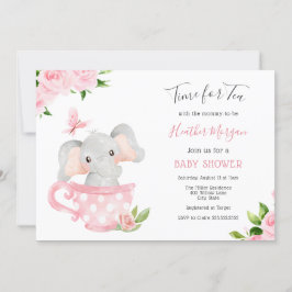 Dags för Tea Elephant Baby Shower-inbjudan Inbjudningar