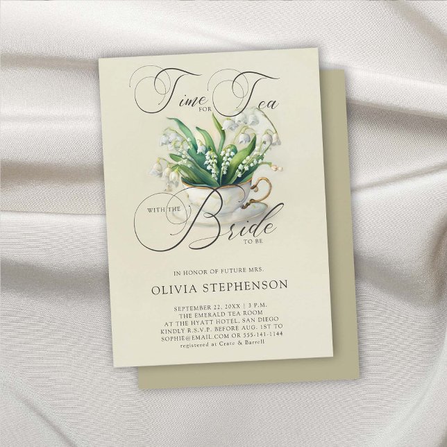 Dags för Tea Lily of Valley Elegant Möhippa Inbjudningar (bridal tea shower invitation lily valley flloral flowers watercolor elegant modern classic feminine )