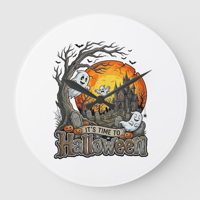 Dags Halloween Spökhus Kyrkogård Kuslig  Stor Klocka (Framsida)
