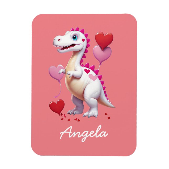 Dagsdinosauer för Cute white Valentine Magnet (Vertikal)