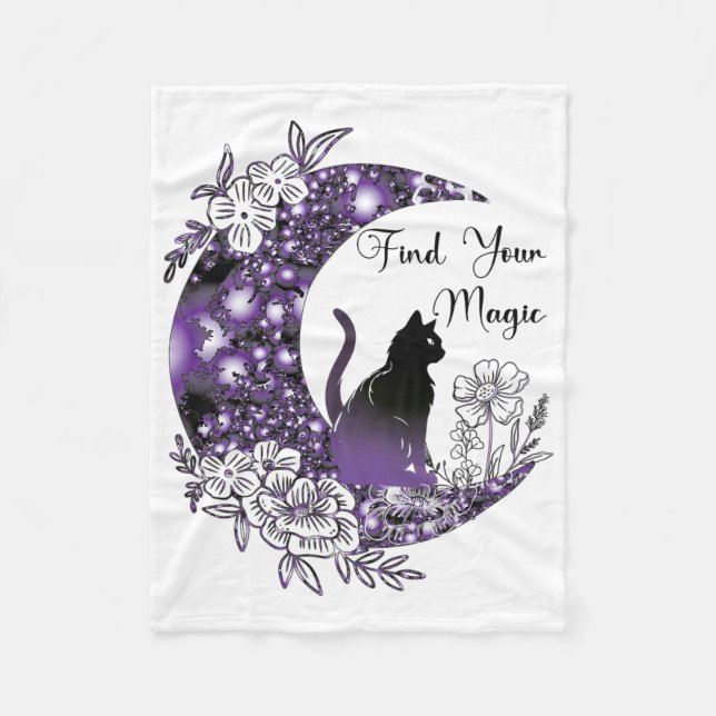 Dagsgrafik, mystisk selleri, svart katt Måne Fleecefilt (Framsidan)