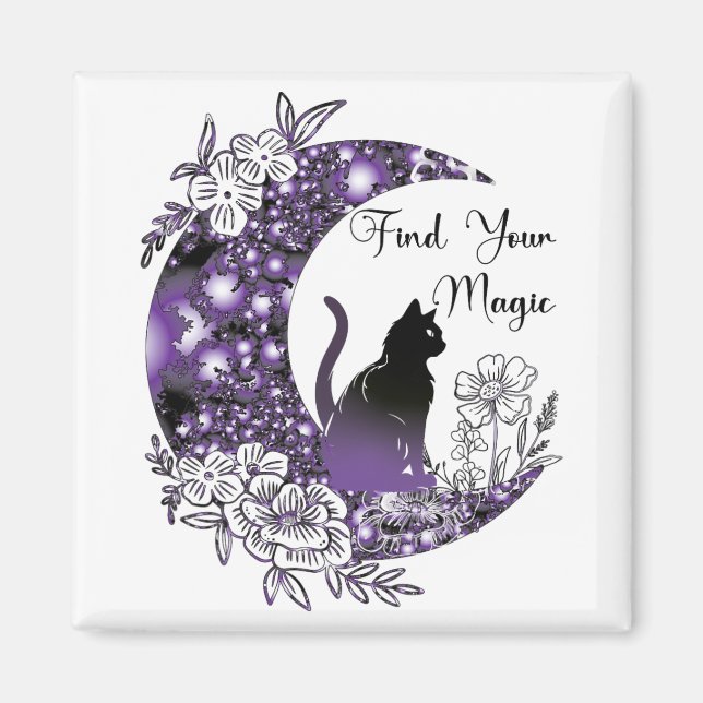 Dagsgrafik, mystisk selleri, svart katt Måne Magnet (Framsidan)