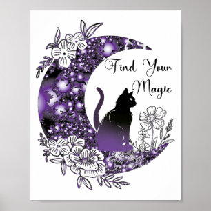 Dagsgrafik, mystisk selleri, svart katt Måne Poster