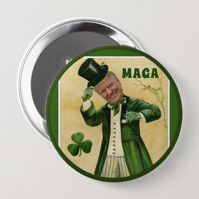 DagShamrocks för MAGA Donald Trump St Patrick Knapp (Framsida & baksida)