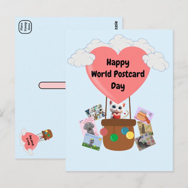 Dagskat för vykort i lycklig i ballongen (Fram/baksida)