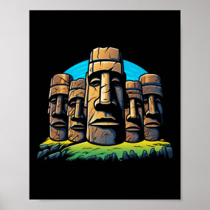 Dagsljus för Moai-chefer på ön Påsk Påsk Poster