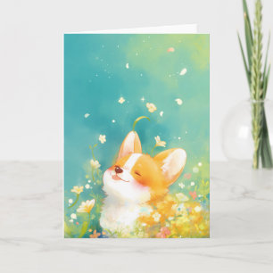 Dagsvermsande Corgi Omgiven av Blommor Kort