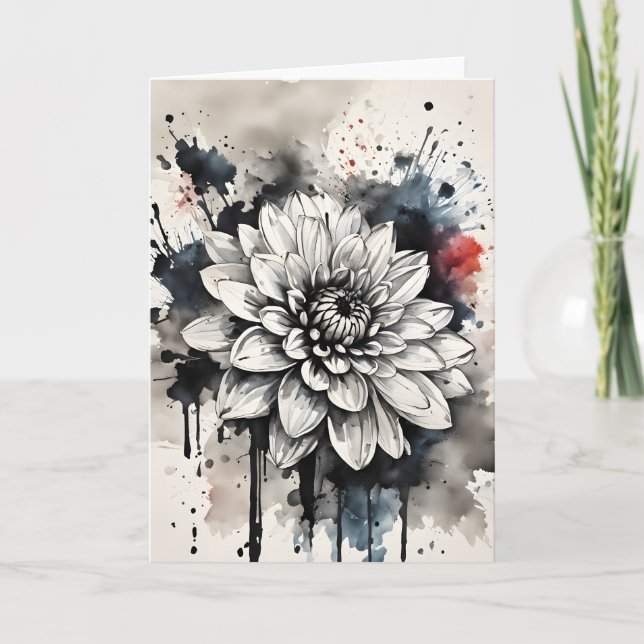 Dahlia - Akvarellblommor Kort (Framsida)