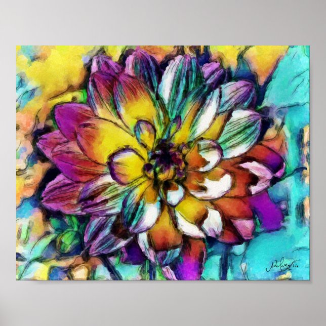 Dahlia Aquarelle Poster 8x10 (Framsidan)