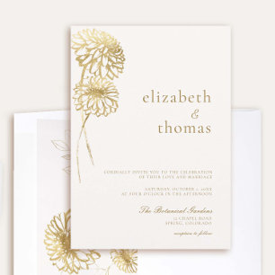 Dahlia Art Sketch Faux Guld Modern Fall Wedding Inbjudningar
