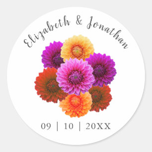 Dahlia Autumn Blommigt Bröllop Runt Klistermärke
