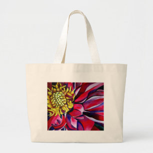 Dahlia blomma abstrakt original blomkonst jumbo tygkasse