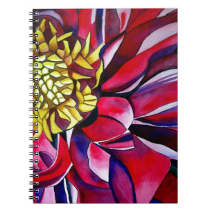 Dahlia blomma original abstrakt akvarell konst anteckningsbok med spiral