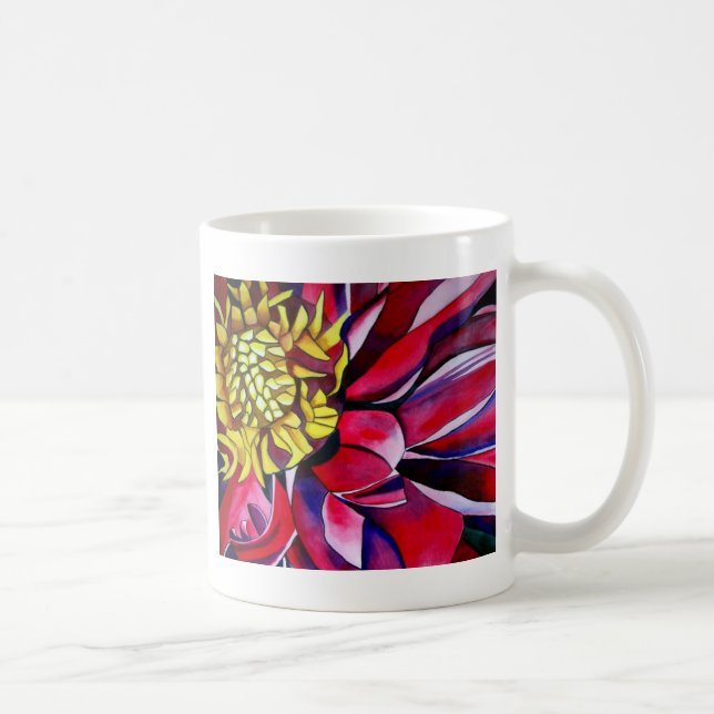 Dahlia-blommans abstrakt, originalblomkonst kaffemugg (Höger)