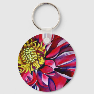 Dahlia-blommans abstrakt, originalblomkonst nyckelring
