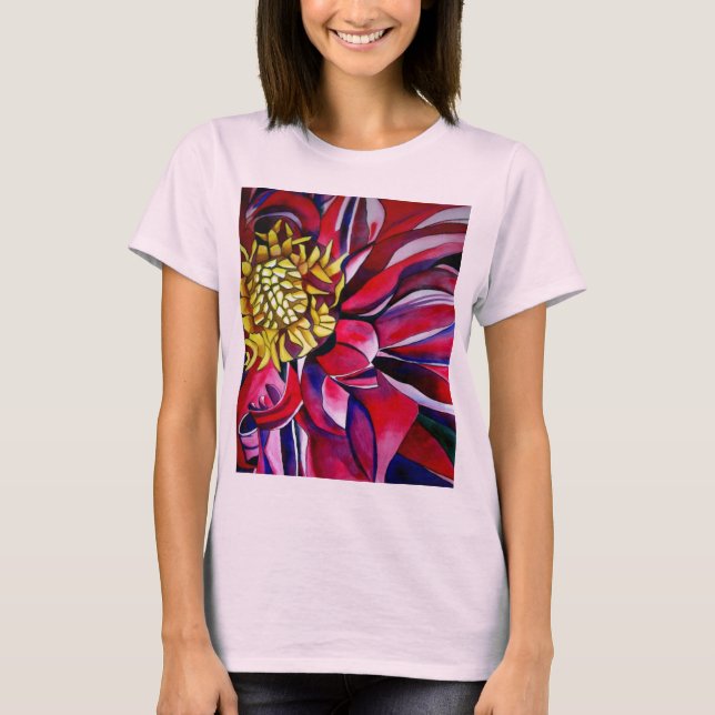 Dahlia-blommans abstrakt, originalblomkonst t-shirt (Framsida)