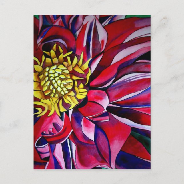 Dahlia-blommans abstrakt, originalblomkonst vykort (Framsida)