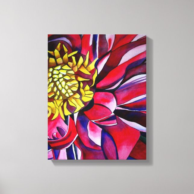 Dahlia-blommans ursprungliga vattenfärgskonst för  canvastryck (Framsida)