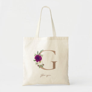 Dahlia blommigt bouquet ro guld monogram brev G Tygkasse