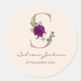 Dahlia blommigt bouquet ro guld monogram brev S Runt Klistermärke