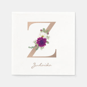Dahlia blommigt bouquet ro guld monogram brev z pappersservett