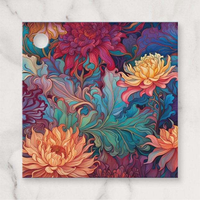 Dahlia Blommigt Tapestry Gåvor Etiketter (Framsida)