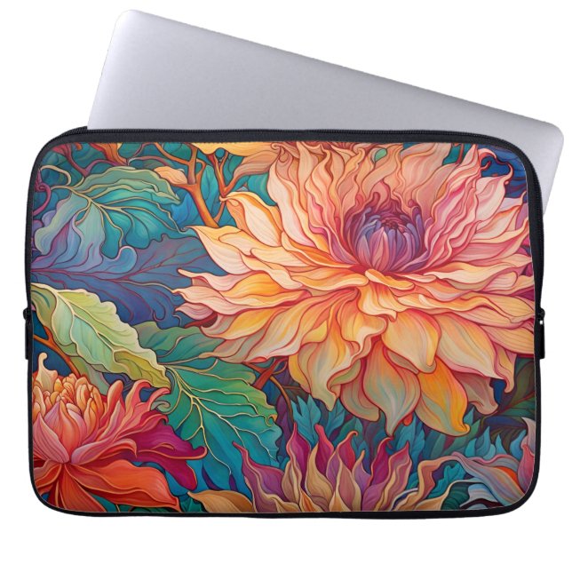 Dahlia Blommigt Tapestry Laptop Fodral (Framsidan)