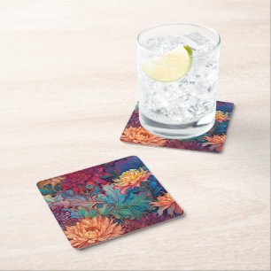 Dahlia Blommigt Tapestry Underlägg Papper Kvadrat
