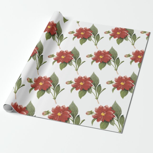 Dahlia Blommönster Presentpapper (Utrullad)